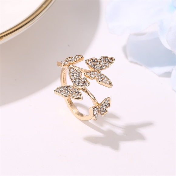 Jewelry - Gold Rhinestone Butterfly Adjustable Ring